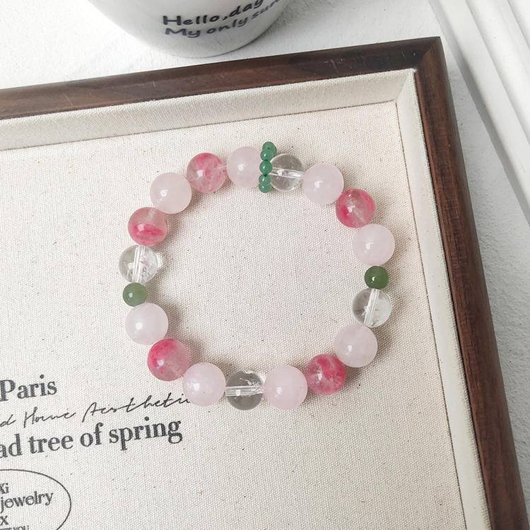 Rose Quartz Love Bracelet with Clear Quartz – 10mm Beads