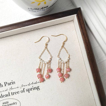 Rhodochrosite Tassel Dangle Earrings (5mm) – Love & Calm