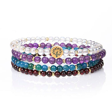 Health & Wellness Crystal Bracelet Set – Amethyst, Apatite, Garnet & Clear Quartz (4 mm)