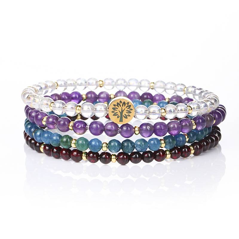 Health & Wellness Crystal Bracelet Set – Amethyst, Apatite, Garnet & Clear Quartz (4 mm)
