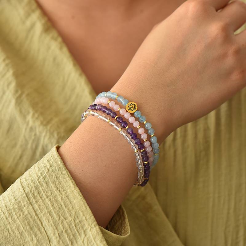 Aquamarine, Rose Quartz & Amethyst 4mm Bracelet Set β Inner Peace & Serenity