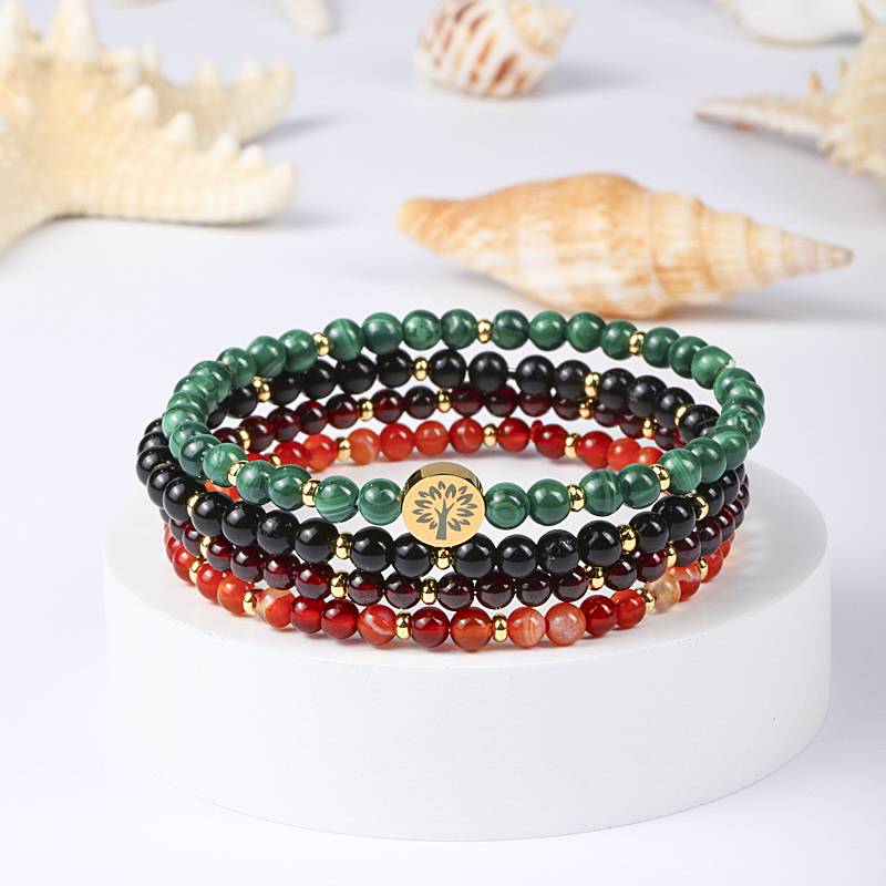 Protection & Stability 4-Strand Crystal Bracelet — Malachite • Obsidian • Garnet • Carnelian