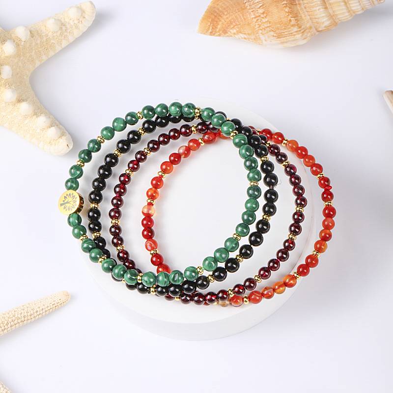 Protection & Stability 4-Strand Crystal Bracelet — Malachite • Obsidian • Garnet • Carnelian