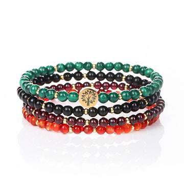 Protection & Stability 4-Strand Crystal Bracelet — Malachite • Obsidian • Garnet • Carnelian