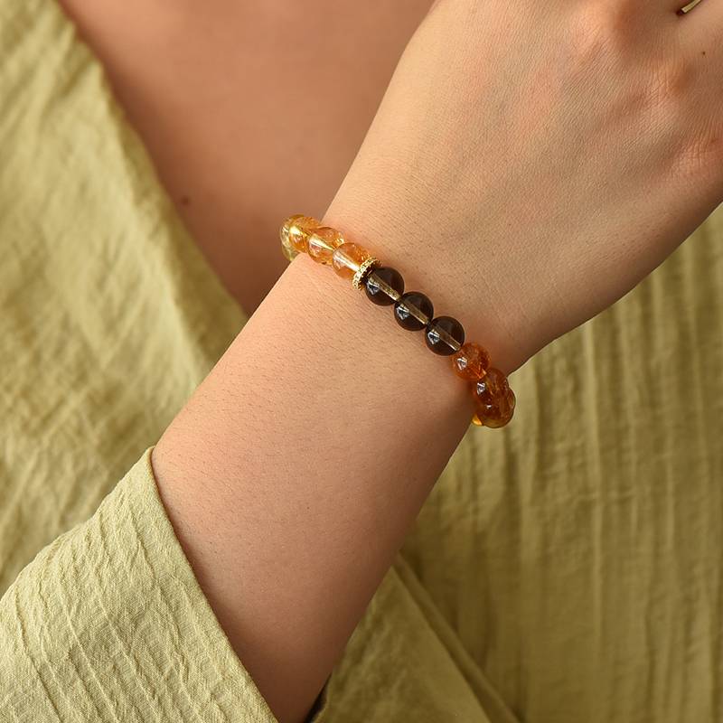 Wealth & Clarity Crystal Bracelet β Citrine, Smoky Quartz & Green Phantom Quartz 8 mm