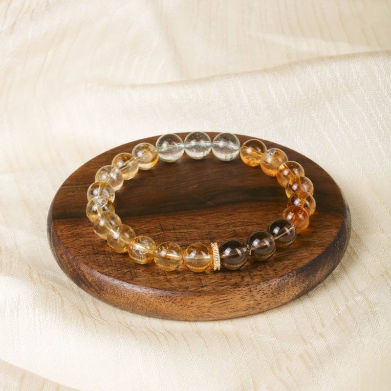 Wealth & Clarity Crystal Bracelet – Citrine, Smoky Quartz & Green Phantom Quartz 8 mm