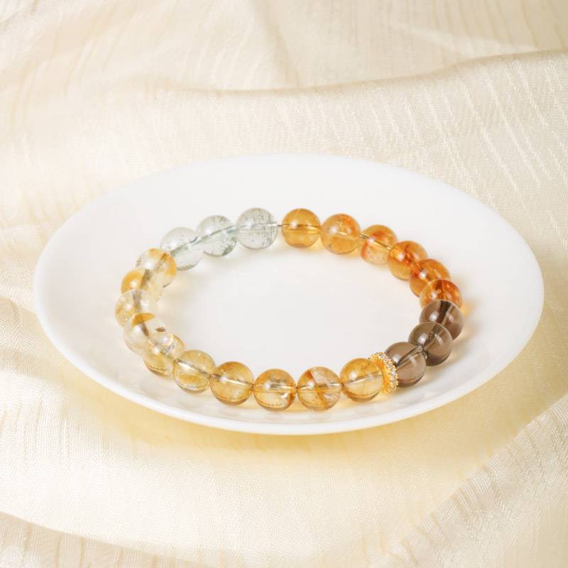 Wealth & Clarity Crystal Bracelet – Citrine, Smoky Quartz & Green Phantom Quartz 8 mm