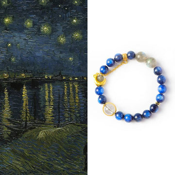 Focus & Clarity Crystal Bracelet – Kyanite & Moonstone 8–10 mm, Starry-Night Inspired