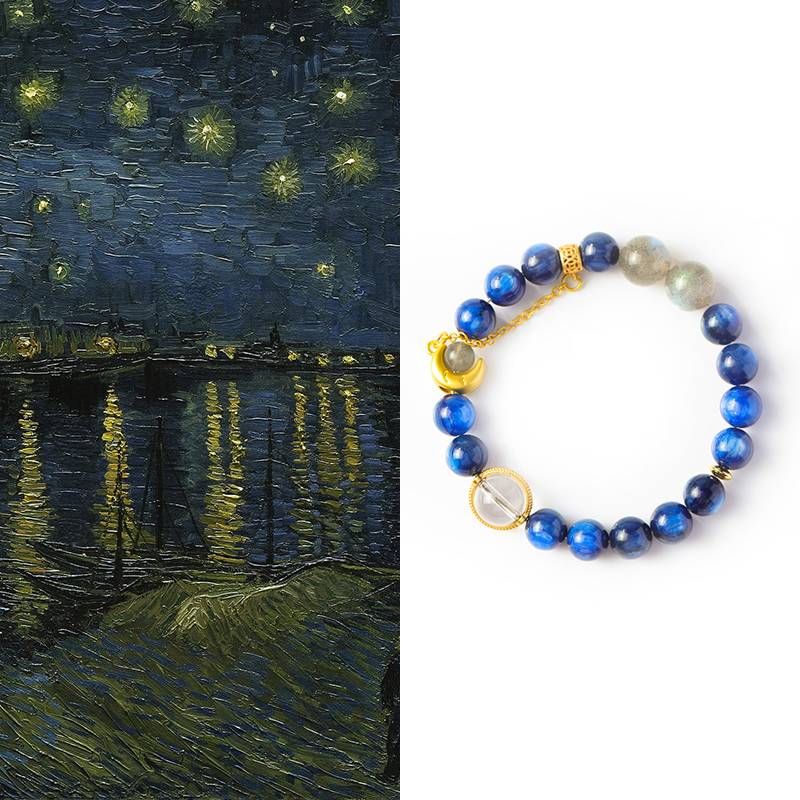 Focus & Clarity Crystal Bracelet – Kyanite & Moonstone 8–10 mm, Starry-Night Inspired
