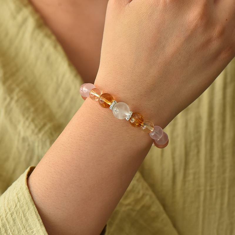Love & Healing Crystal Bracelet – Citrine, Prehnite, Red Agate & Clear Quartz 8–10 mm