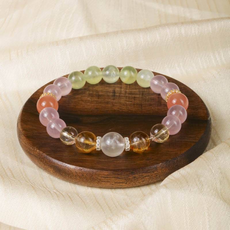 Love & Healing Crystal Bracelet – Citrine, Prehnite, Red Agate & Clear Quartz 8–10 mm