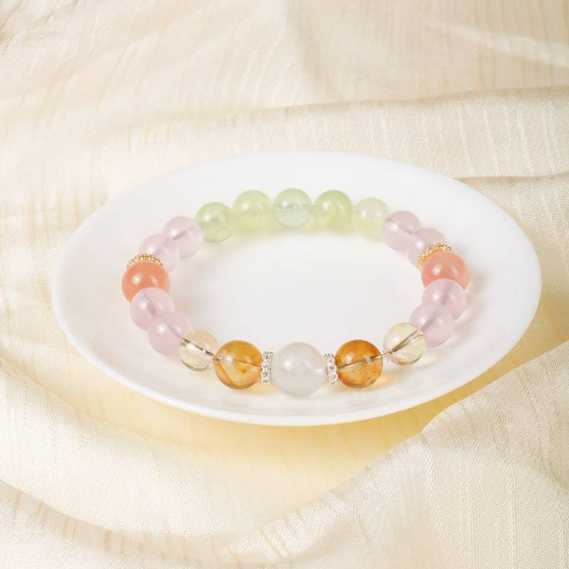 Love & Healing Crystal Bracelet – Citrine, Prehnite, Red Agate & Clear Quartz 8–10 mm