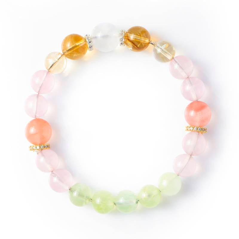 Love & Healing Crystal Bracelet – Citrine, Prehnite, Red Agate & Clear Quartz 8–10 mm