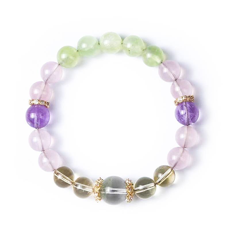 Love & Healing Crystal Bracelet – Rose Quartz, Amethyst, Prehnite & Clear Quartz 8–11 mm