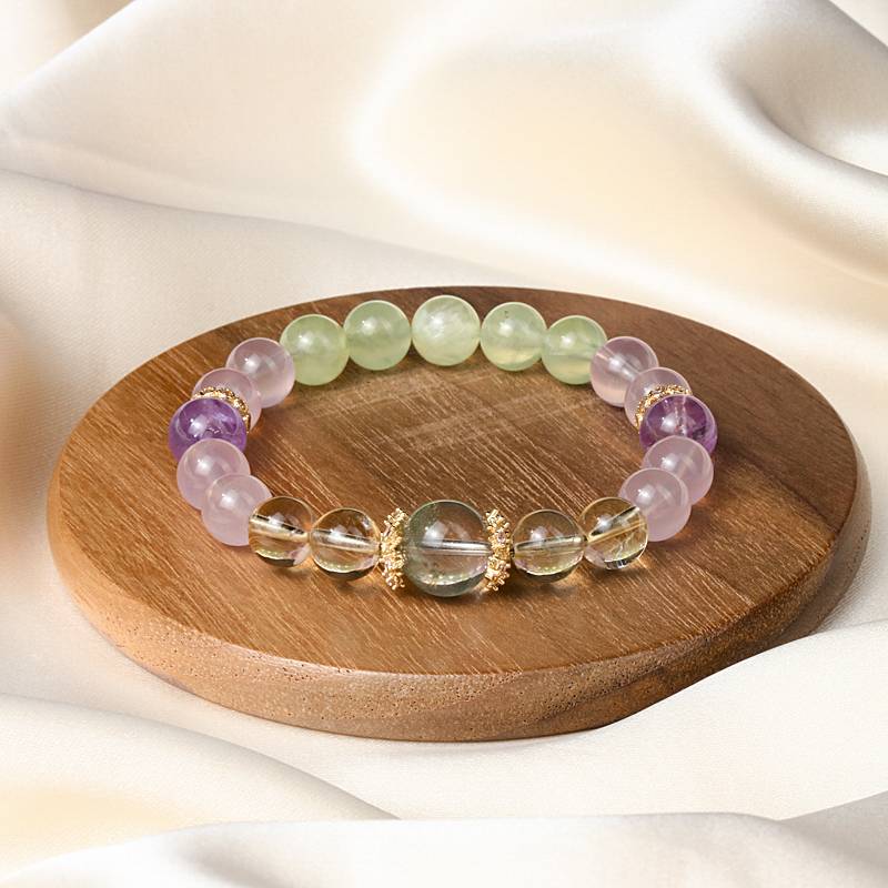 Love & Healing Crystal Bracelet – Rose Quartz, Amethyst, Prehnite & Clear Quartz 8–11 mm