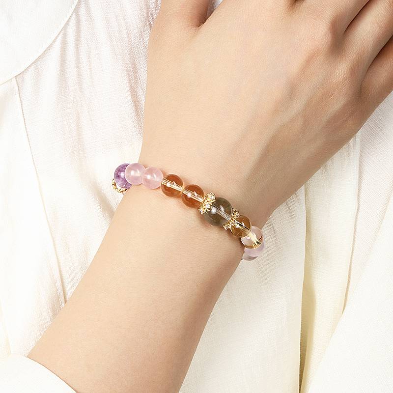 Love & Healing Crystal Bracelet – Rose Quartz, Amethyst, Prehnite & Clear Quartz 8–11 mm