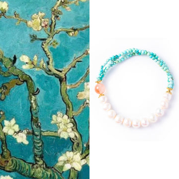 Calm & Love Crystal Bracelet – Turquoise, Pearl & Agate 8 mm, Almond-Blossom Inspired