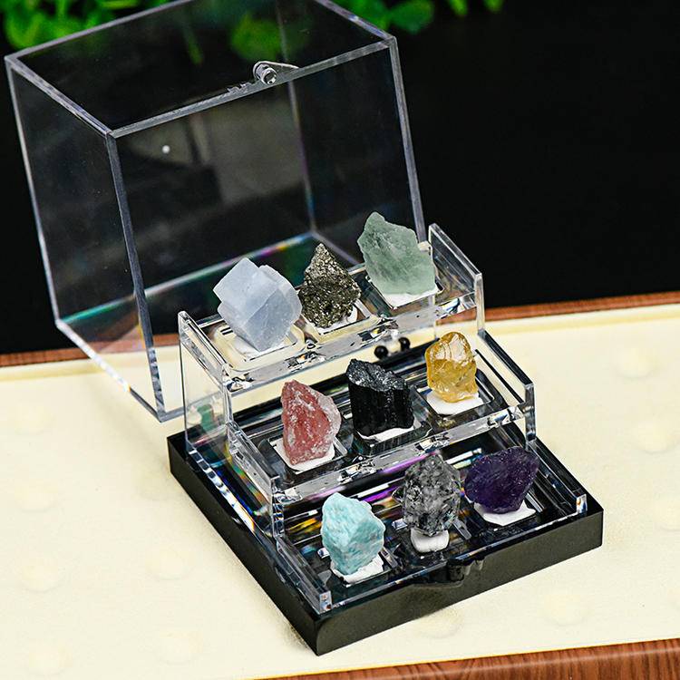 Healing Crystal Raw Mineral Display Set – 9-Piece Box (Large)