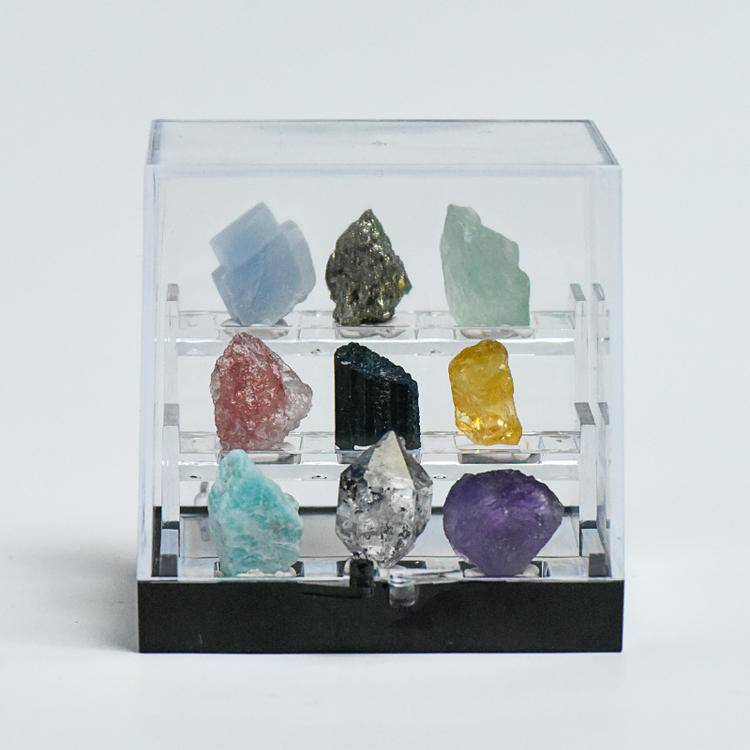 Healing Crystal Raw Mineral Display Set – 9-Piece Box (Large)