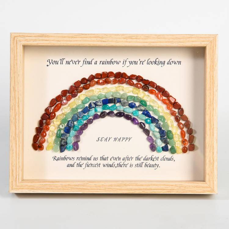 Rainbow Crystal Frame Decor – Natural Gemstone Desk Art (21.7 × 16.7 cm)