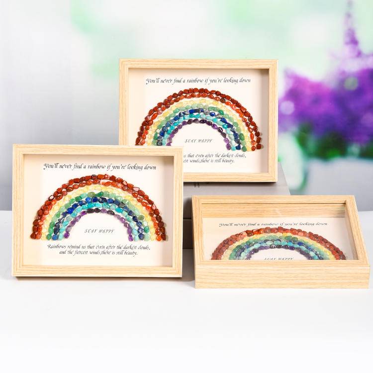 Rainbow Crystal Frame Decor – Natural Gemstone Desk Art (21.7 × 16.7 cm)