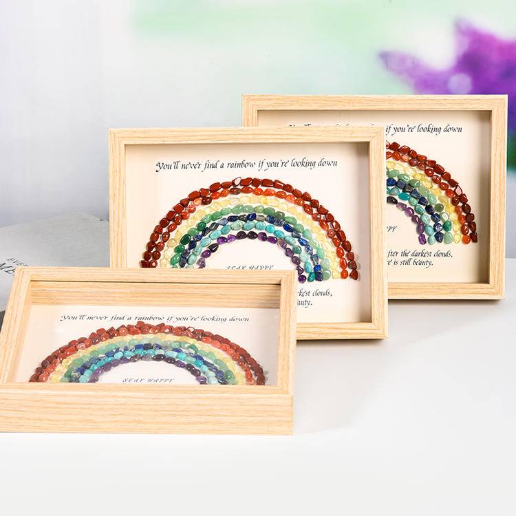 Rainbow Crystal Frame Decor – Natural Gemstone Desk Art (21.7 × 16.7 cm)