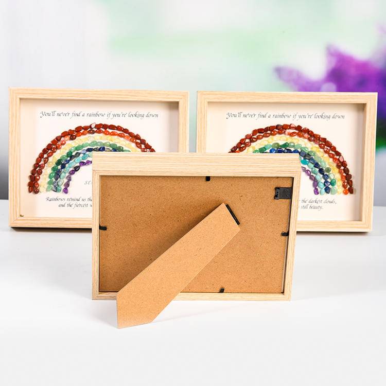 Rainbow Crystal Frame Decor – Natural Gemstone Desk Art (21.7 × 16.7 cm)