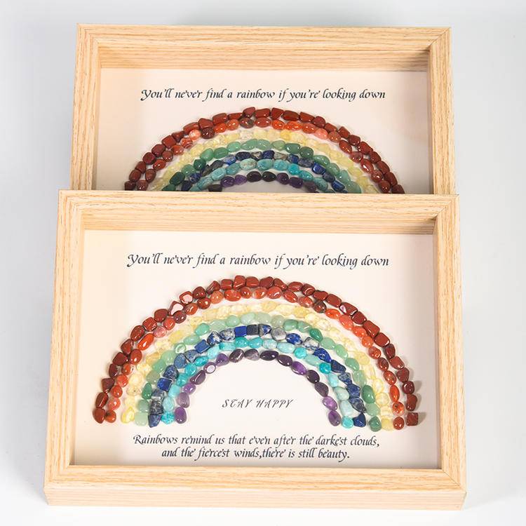 Rainbow Crystal Frame Decor – Natural Gemstone Desk Art (21.7 × 16.7 cm)