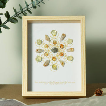 Crystal Grid Gemstone Frame Decor – Sacred Geometry Art (21.8 × 16.7 cm)