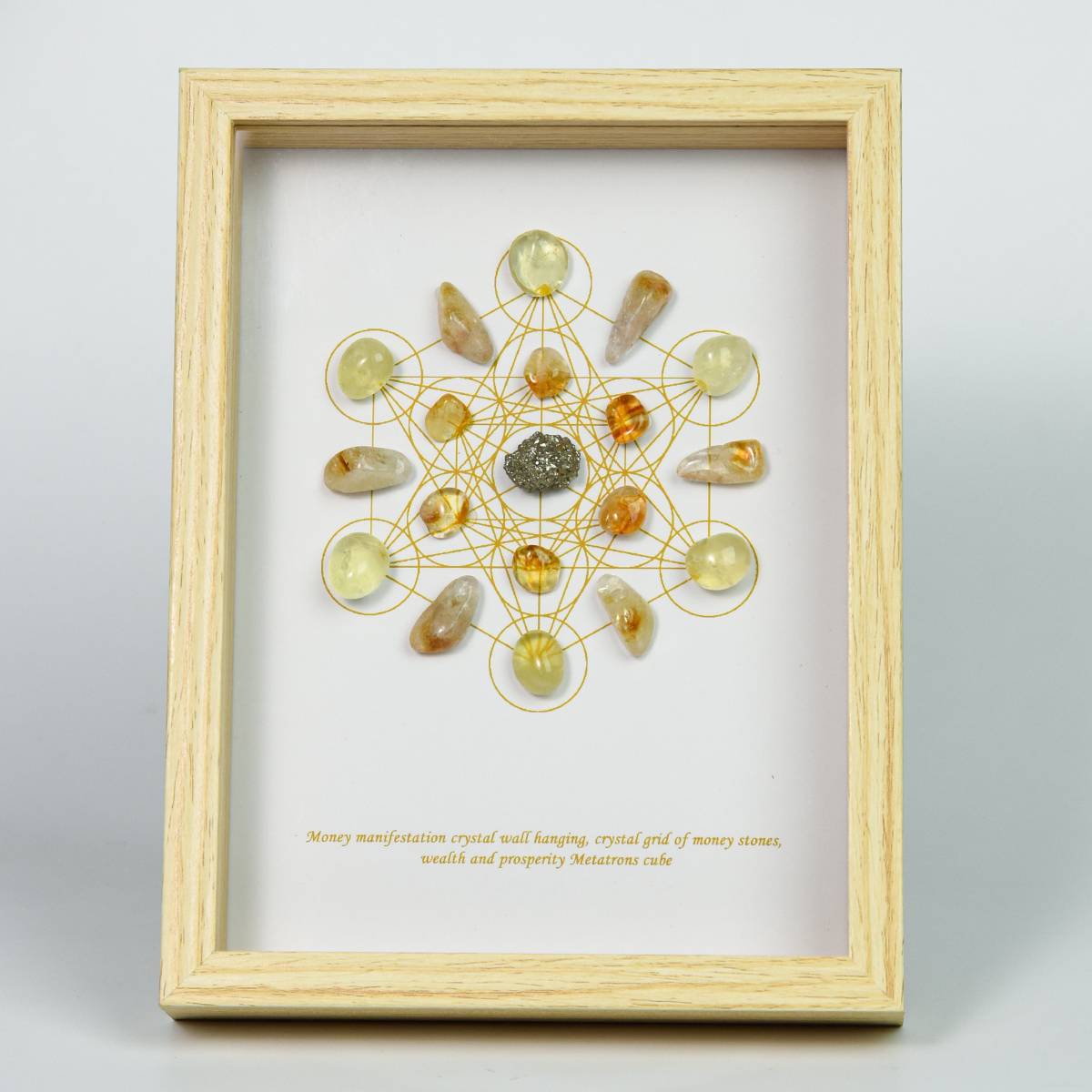 Crystal Grid Gemstone Frame Decor – Sacred Geometry Art (21.8 × 16.7 cm)