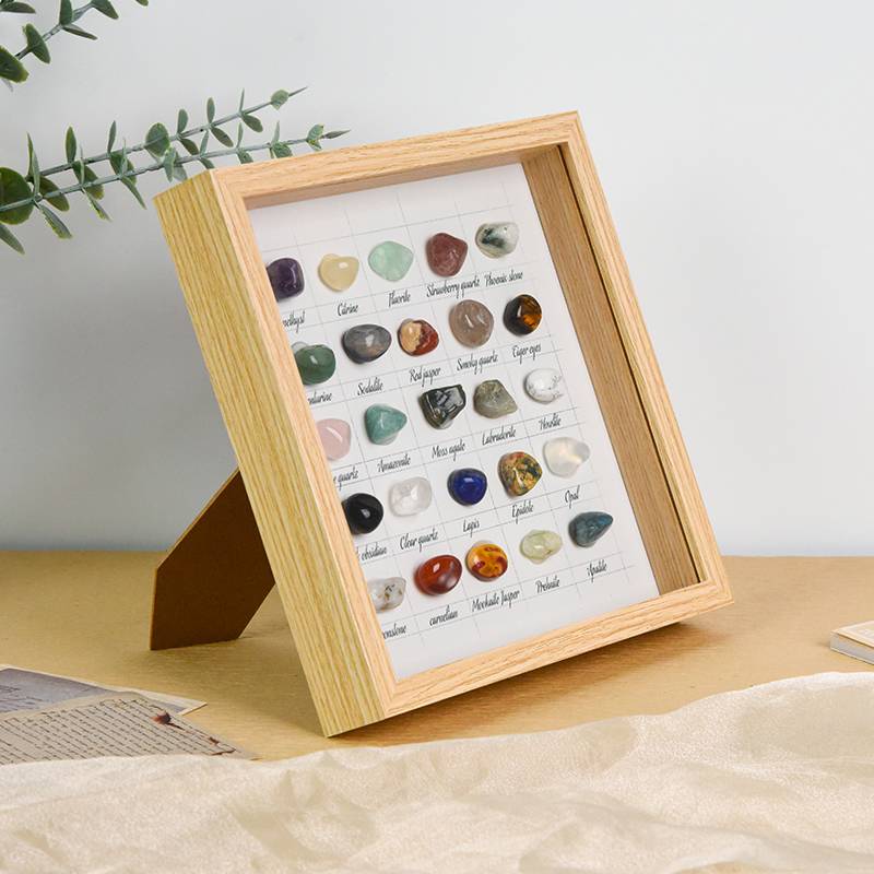 Natural Gemstone Collection Frame β 25-Stone Crystal Display (21.6 Γ 21.6 cm)