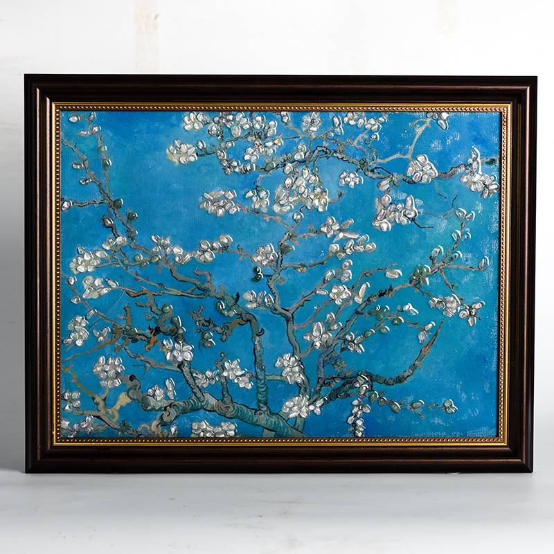 Almond Blossom Crystal Frame – Gemstone Mosaic Decor (45 × 35 cm)