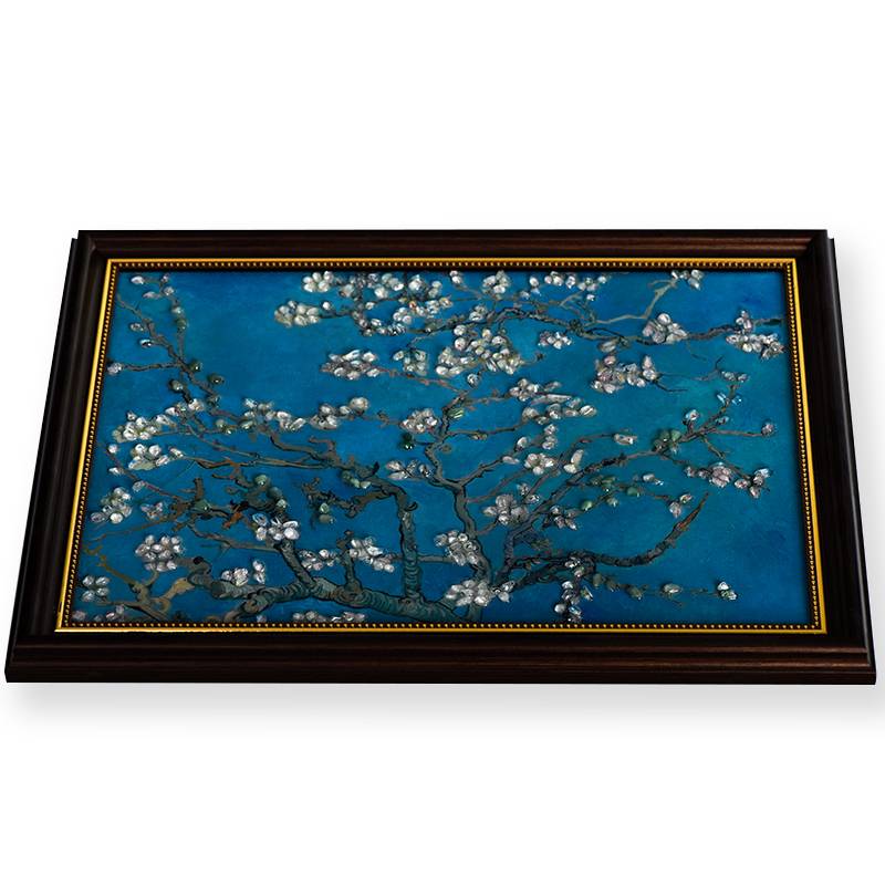 Almond Blossom Crystal Frame – Gemstone Mosaic Decor (45 × 35 cm)