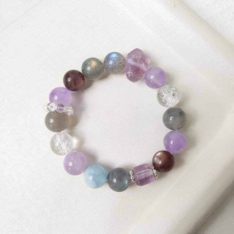 Calm & Focus Crystal Bracelet – Amethyst, Labradorite & Aquamarine 11.5 mm