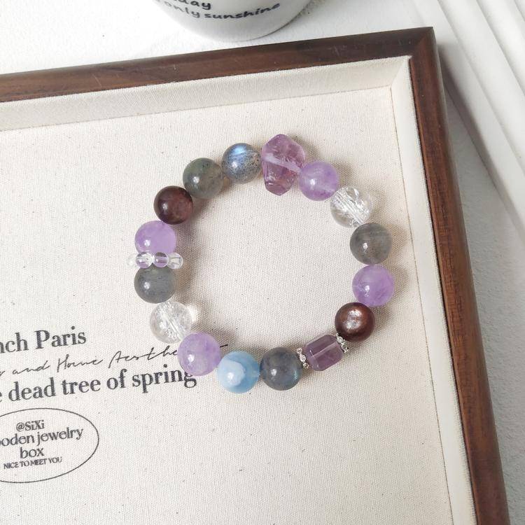 Calm & Focus Crystal Bracelet – Amethyst, Labradorite & Aquamarine 11.5 mm
