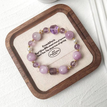 Calm & Focus Crystal Bracelet – Lepidolite & Amethyst 8–12.5 mm