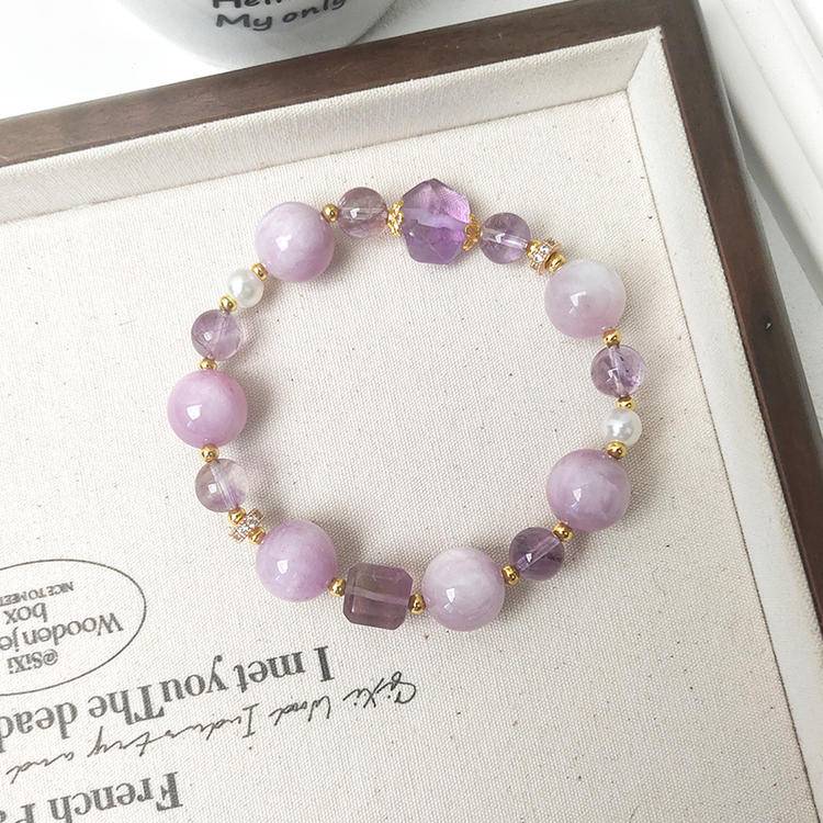 Calm & Focus Crystal Bracelet – Lepidolite & Amethyst 8–12.5 mm
