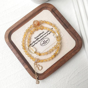 Wealth Double-Wrap Crystal Bracelet – Golden Rutilated Quartz & Citrine 5.5–11.5 mm