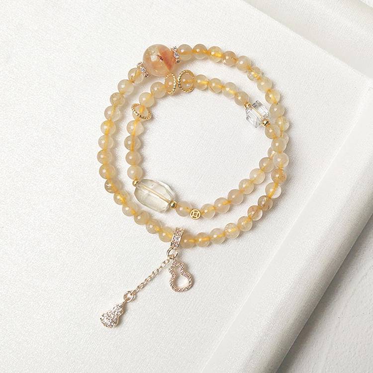 Wealth Double-Wrap Crystal Bracelet – Golden Rutilated Quartz & Citrine 5.5–11.5 mm