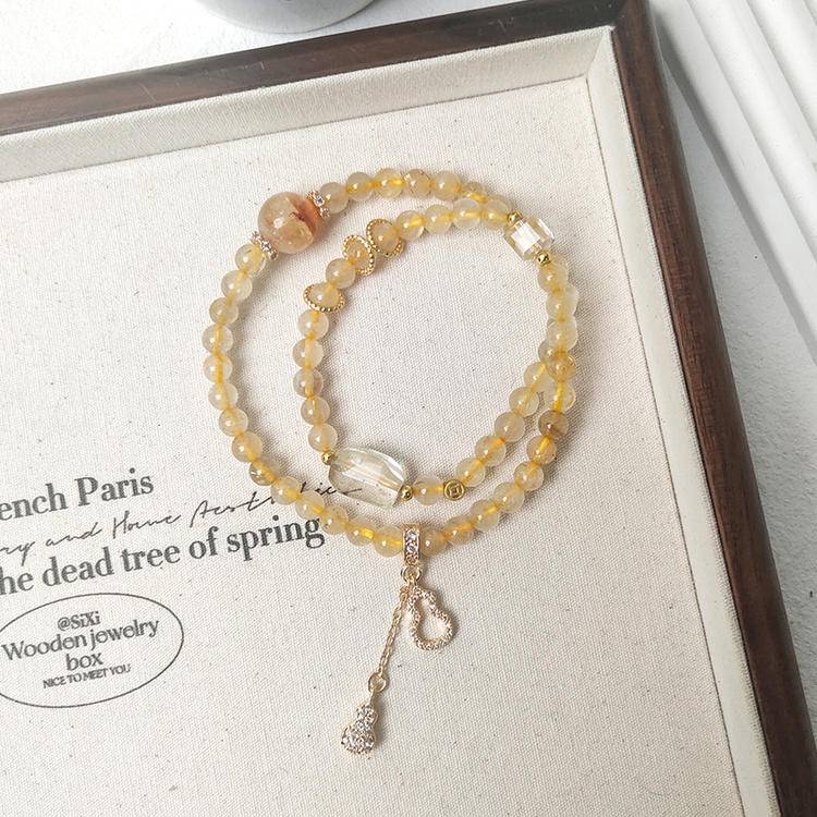 Wealth Double-Wrap Crystal Bracelet – Golden Rutilated Quartz & Citrine 5.5–11.5 mm