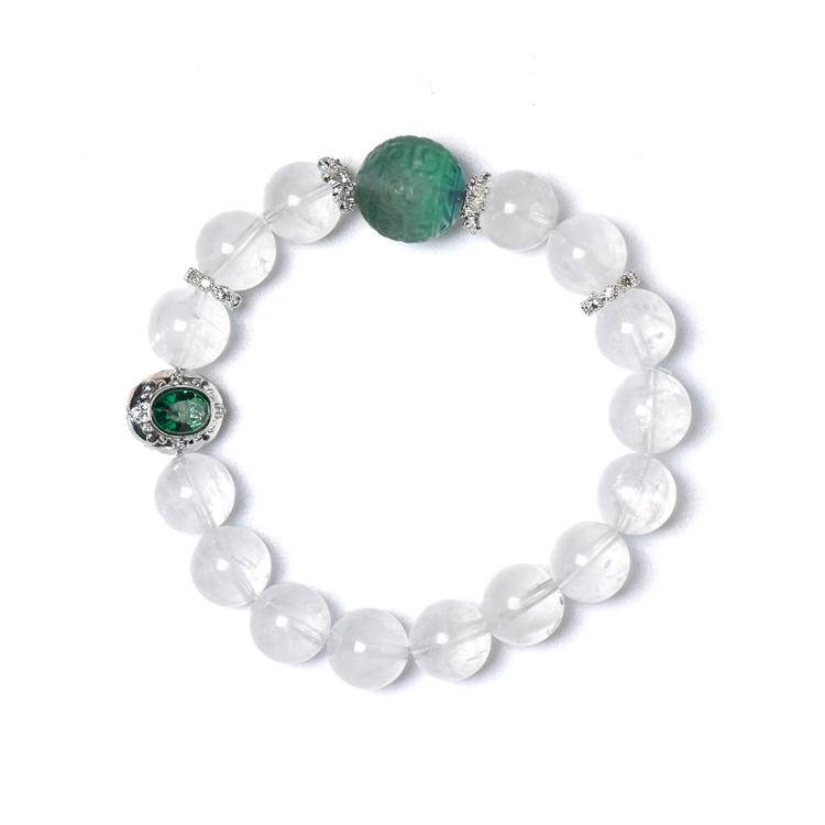 Focus & Clarity Crystal Bracelet – Phantom Quartz 10 mm with Gemstone Focal 13.5 mm, CZ Charm