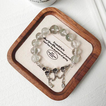 Wealth Crystal Bracelet – Green Phantom Quartz 11–13.5 mm, Vintage Chain Accent