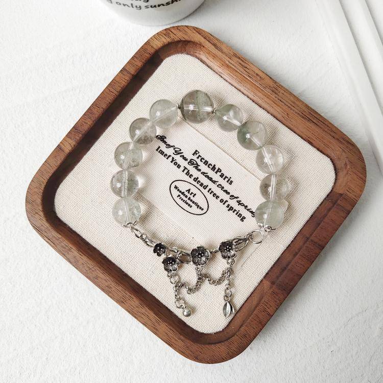 Wealth Crystal Bracelet – Green Phantom Quartz 11–13.5 mm, Vintage Chain Accent