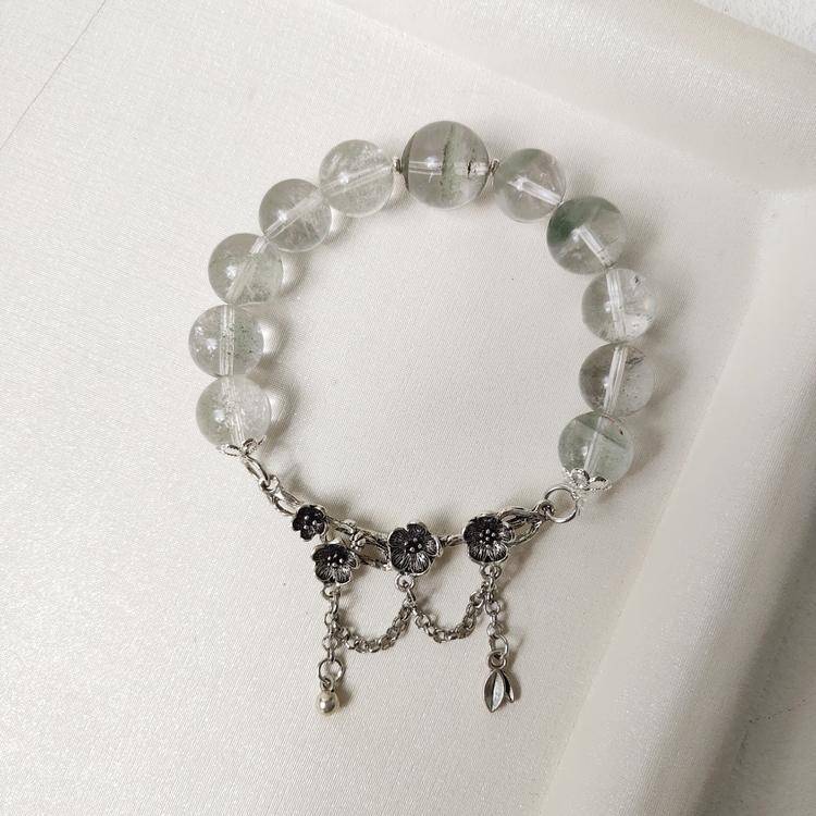 Wealth Crystal Bracelet – Green Phantom Quartz 11–13.5 mm, Vintage Chain Accent