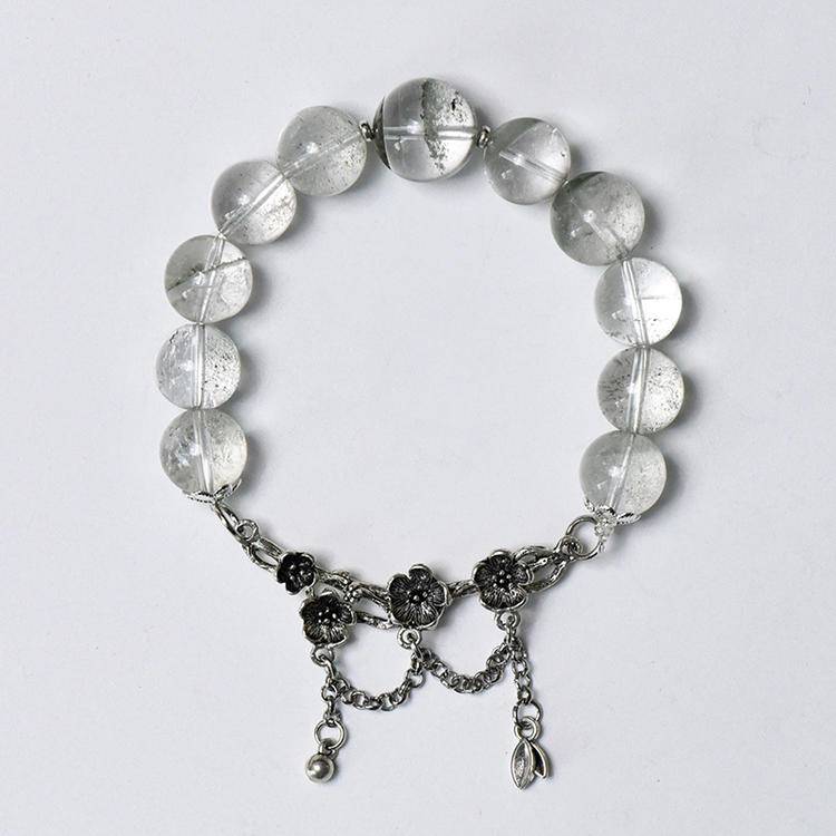 Wealth Crystal Bracelet – Green Phantom Quartz 11–13.5 mm, Vintage Chain Accent