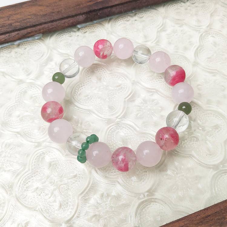 Rose Quartz Love Bracelet with Clear Quartz – 10mm Beads