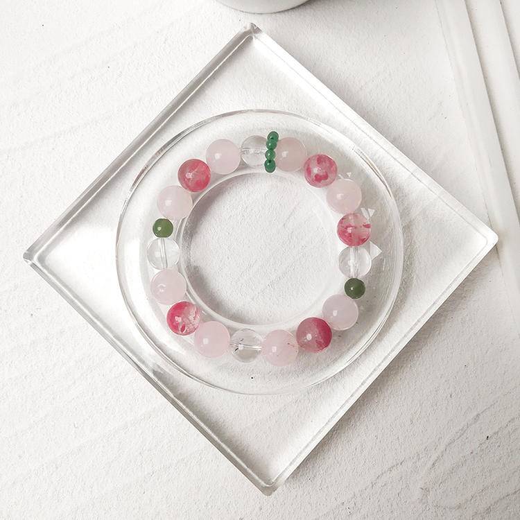 Rose Quartz Love Bracelet with Clear Quartz – 10mm Beads