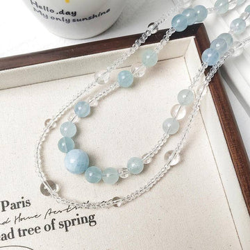 Aquamarine & Clear Quartz Layered Necklace (Two Strands)