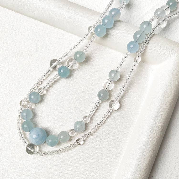 Aquamarine & Clear Quartz Layered Necklace (Two Strands)