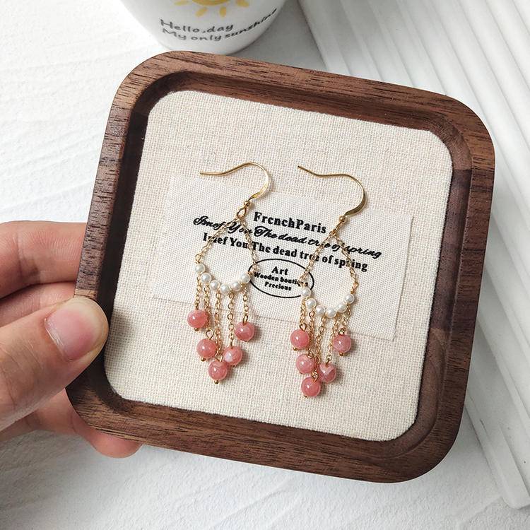 Rhodochrosite Tassel Dangle Earrings (5mm) – Love & Calm